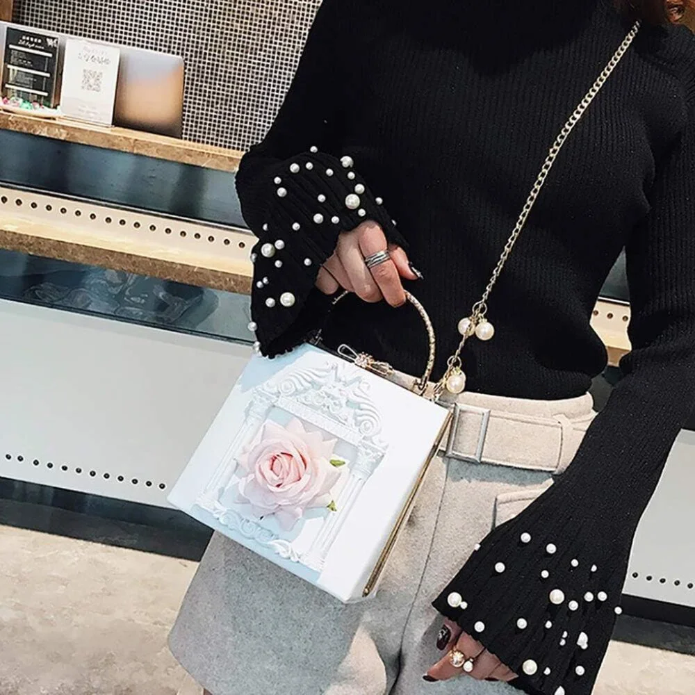 ⚡Women's Evening Love Angel Crossbody Rose Embossed White Cream Clutch Bag